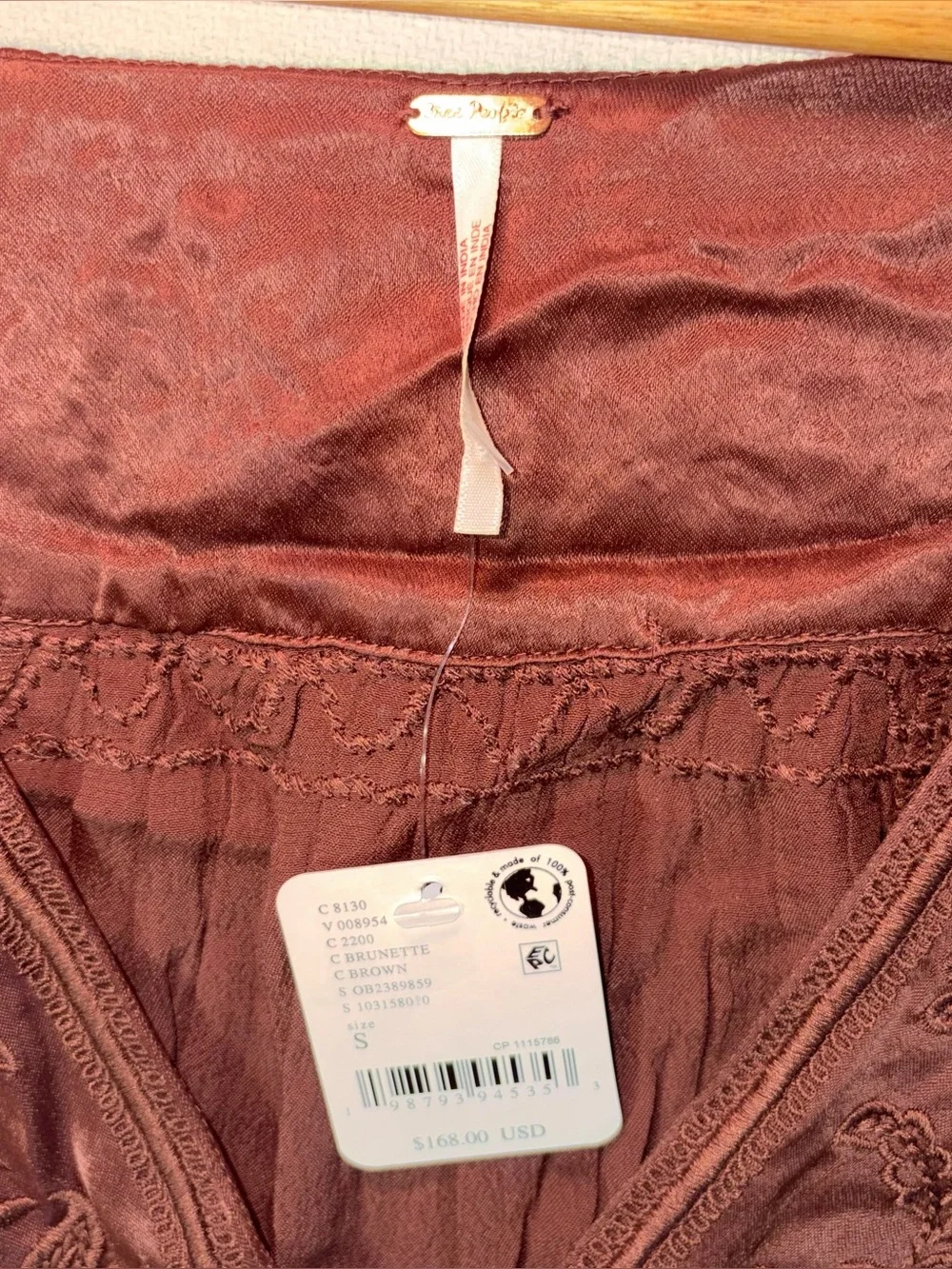 Free People Rivington Skirt Set Brown Sz S Embroidered Cottage Peasant Boho NWT